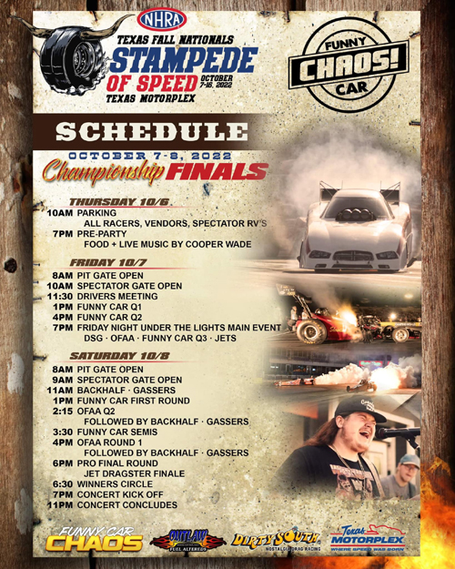 Funny Car Chaos Friday Schedule