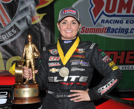 Erica Enders-Stevens celebrates spring Vegas race. 